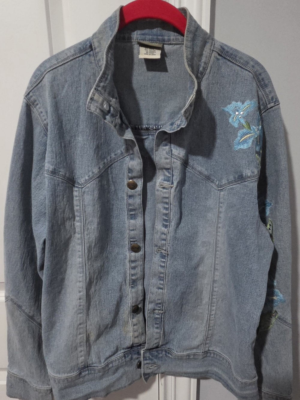 Source Unknown Light Blue Denim Jacket with Blue Embroidery